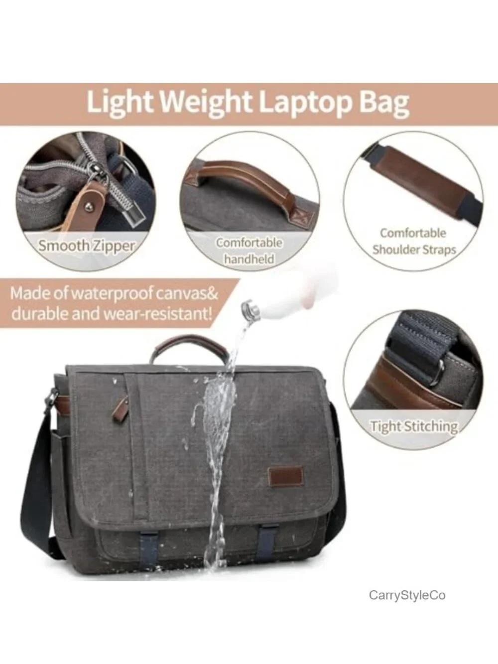 17 inch Laptop Messenger Bag for Men Canvas Briefcase with Padded Laptop Sleeve